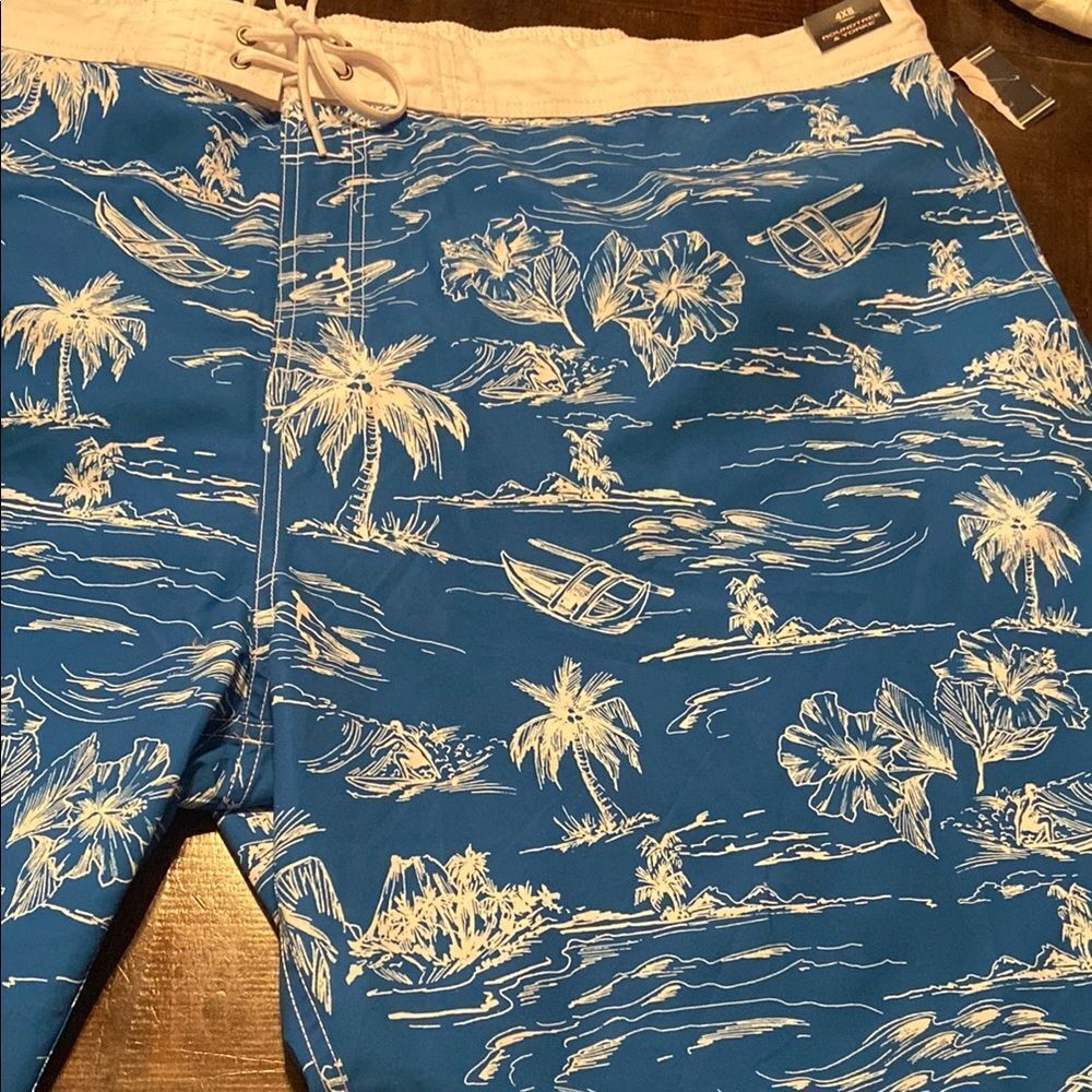 NWT Roundtree & Yorke Blue and White Tropical Swim Shorts 4XB